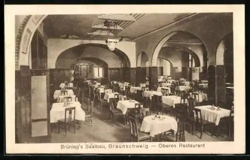 AK Braunschweig, Gasthaus Brüning`s Saalbau, Oberes Restaurant, Innenansicht