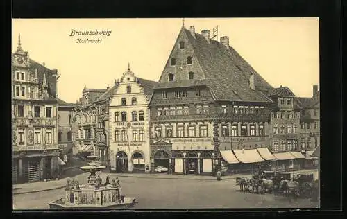 AK Braunschweig, Café Central, Volkstheater, Kohlmarkt