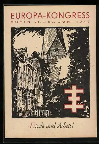 Künstler-AK Eutin, Europa-Kongress 1947, Friede und Arbeit