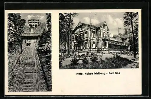 AK Bad Ems, Hotel Hohen Malberg, Malbergbahn