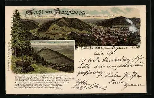 Künstler-AK Bad-Lauterberg i /H., Blick v. kleinen Kummel auf den Hausberg, Panorama in d. Lutterthal, Teilansicht