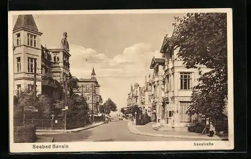 AK Bansin, Seestrasse mit Hotel Friedrichshof