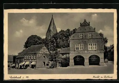 AK Gadebusch i. M., Markt mit Rathaus und Kirche