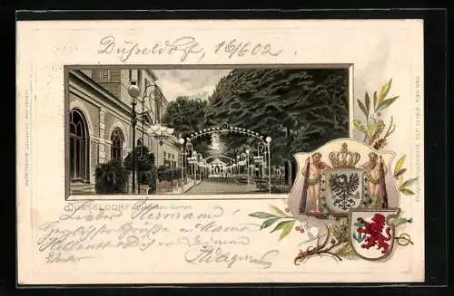 Passepartout-Lithographie Düsseldorf, Tonhallen-Garten, Wappen