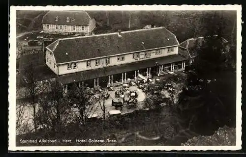 AK Alexisbad i. Harz, Hotel Goldene Rose Kottenbrink mit Garten aus der Vogelschau