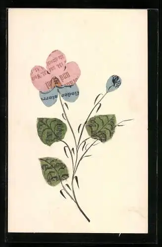 AK Blume mit Blättern aus Lebensmittel-Bezugskarten, Collage