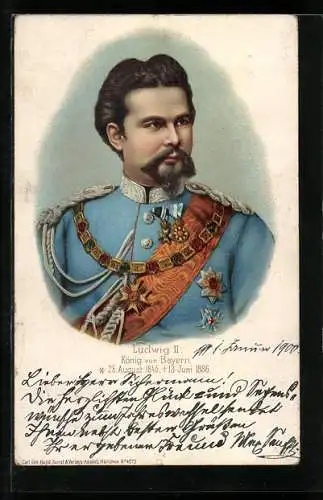 AK König Ludwig II. von Bayern in Uniform, 1845-1886