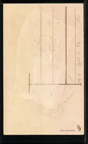 Präge-Lithographie Mädchen in Holzschuhen steckt den Kopf durch einen Geldschein, Neujahrsgruss