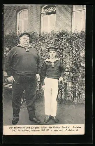 AK Der schwerste und der Jüngste Soldat der kaiserlichen Marine, Besatzung der Werft-Division