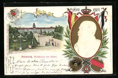 AK Karlsruhe, Schloss, Friedrich Grossherzog von Baden 1852-1902