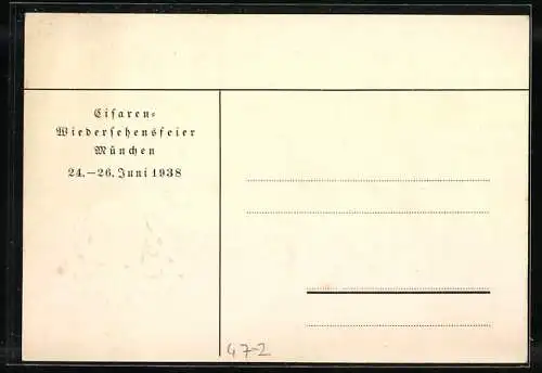 Künstler-AK München, Studentenwappen, Cisaren-Wiedersehensfeier 1938