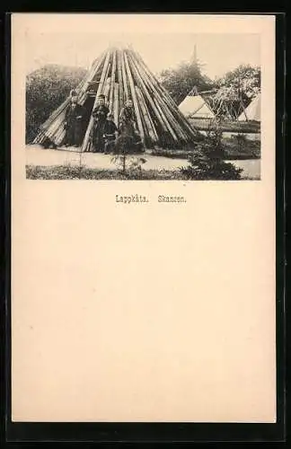 AK Lappkata, Skansen, Schwedische Lappen vor einem typischen Zelt