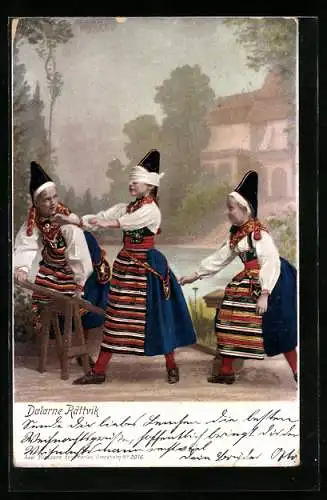 AK Dalarne Rättvik, Schwedische Mädchen spielen Blinde Kuh