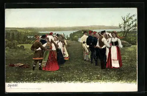 AK Schweden beim Tanz, schwedische Tracht