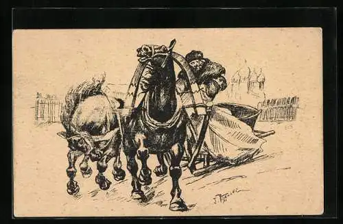 Künstler-AK Russischer Bauer in Tracht auf dem Feld