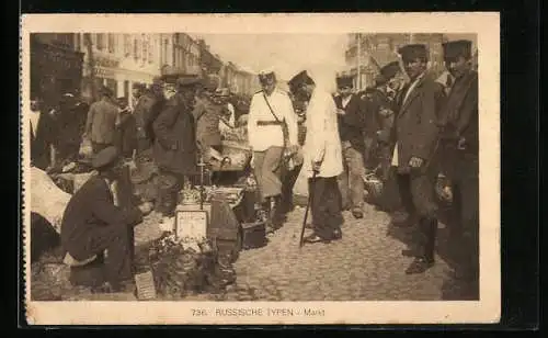 AK Russische Soldaten auf einem Markt
