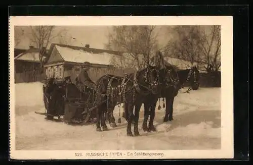 AK Russisches Schlittengespann mit drei Pferden