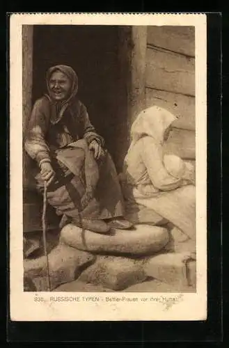 AK Russische Bettlerinnen vor ihrer Hütte