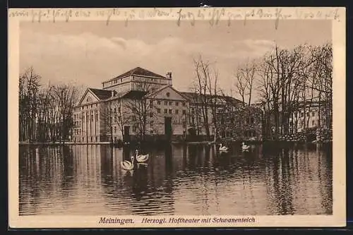 AK Meiningen, Herzogliches Hoftheater mit Schwanenteich