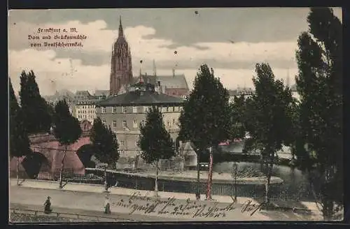 AK Frankfurt a. M., Dom und Brückenmühle vom Deutschherrnkai