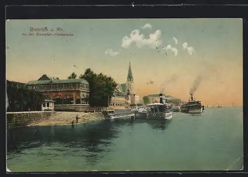 AK Biebrich / Rhein, An der Dampfer-Haltestelle, Hotel Nassau u. Krone