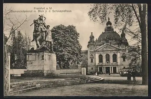 AK Frankfurt a. M., Bismarckdenkmal, Schauspielhaus