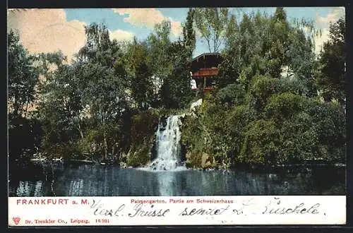 AK Frankfurt-Westend, Palmengarten und Schweizerhaus, Wasserfall