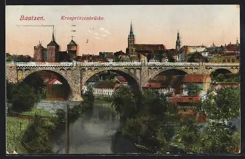 AK Bautzen, Ortsansicht und Kronprinzenbrücke