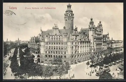 AK Leipzig, Neues Rathaus mit Rathausring