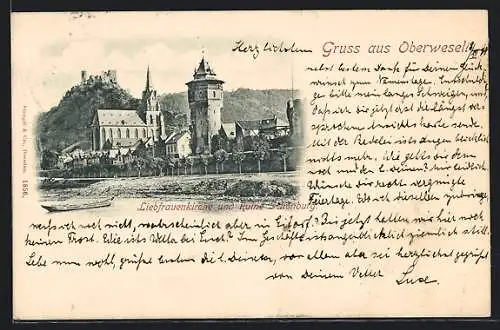 AK Oberwesel, Liebfrauenkirche und Ruine Schönburg