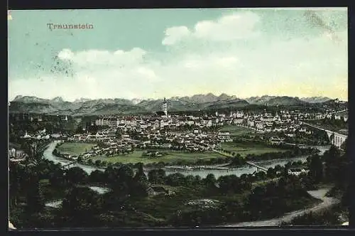 AK Traunstein, Ortsansicht aus der Vogelschau