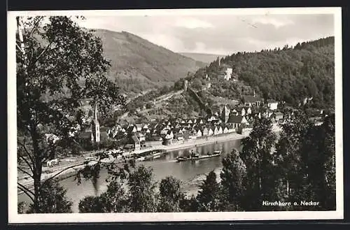 AK Hirschhorn a. Neckar, Ortsansicht mit Dampfer