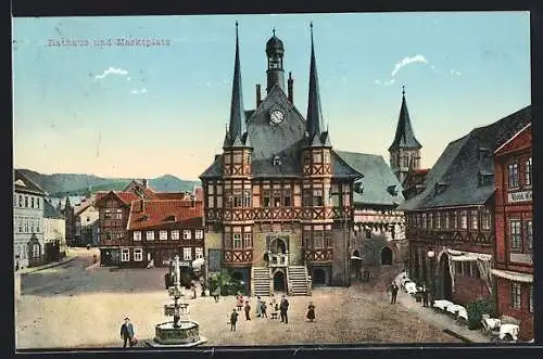 AK Wernigerode am Harz, Rathaus und Marktplatz
