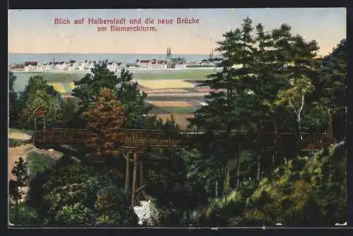 AK Halberstadt, Teilansicht und neue Brücke am Bismarckturm