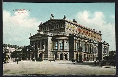 AK Frankfurt a. M., Opernhaus im Sonnenschein