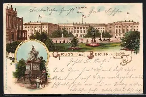 Lithographie Berlin, Universität, Denkmal Friedrich des Grossen