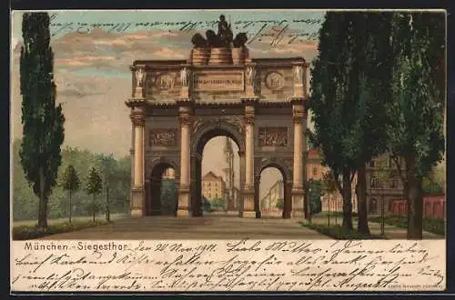 Lithographie München, am Siegestor