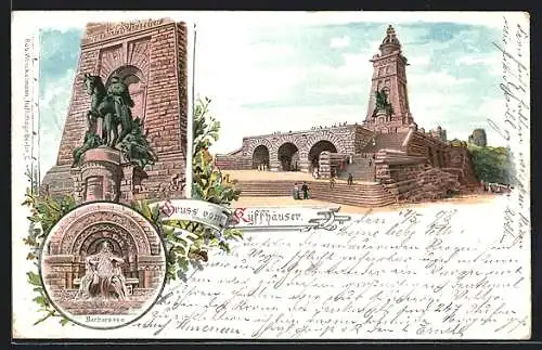 Künstler-AK Kyffhäuser, Kaiser-Wilhelm-Denkmal und Barbarossa-Denkmal