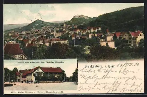 AK Blankenburg a. Harz, Gasthof zum schwarzen Bär, Inh. Christian Reinecke, Ortsansicht