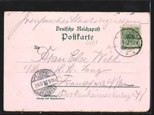 Vorläufer-Lithographie Lindenfels i. O., 1895, Gasthaus zum Odenwald, Ortsansichten v. Ludwigshöhe u. Villa Schneck aus