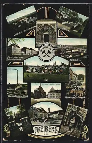 AK Freiberg i. S., Muldenhütten, Obermarkt, Infanterie-Kaserne