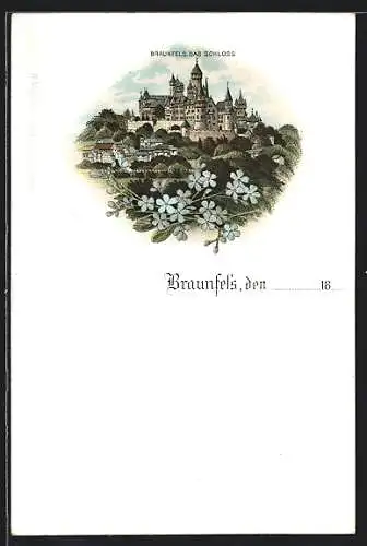 Lithographie Braunfels, Blick auf das Schloss