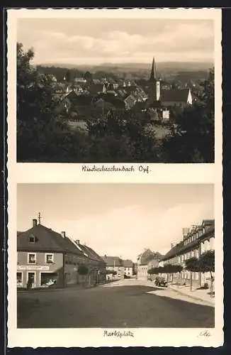 AK Windischeschenbach Opf., Ortsansicht mit Kirche, Marktplatz