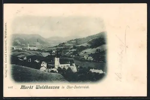 AK Waldhausen /Ober-Österreich, Ortsansicht mit Kirche aus der Vogelschau