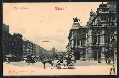 AK Wien, Partie am Opern-Ring, mit Einspänner