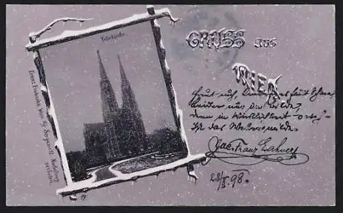 AK Wien, Votivkirche im Schnee, Passepartout