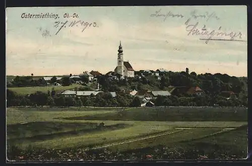 AK Ostermiething /Ob.-Oe., Teilansicht mit Kirche