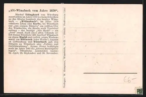 Künstler-AK Alt-Wimsbach, Teilansicht mit Kirche im Jahre 1630