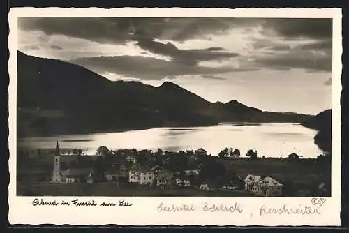 AK Fuschl am See, Teilansicht mit Kirche am Abend