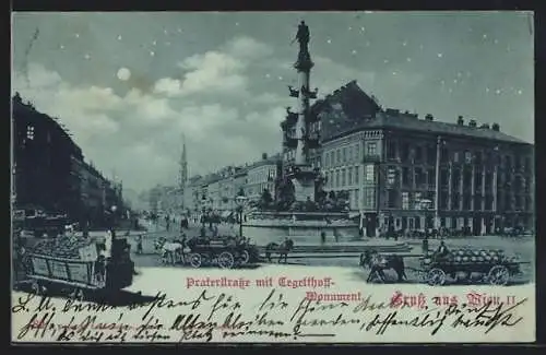 Mondschein-AK Wien, Praterstrasse mit Tegetthoff-Monument